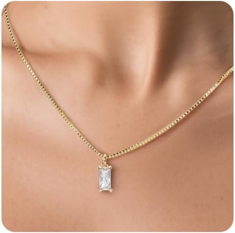 Birthstone Necklace for Women, 14K Gold Plated Necklace Dainty Cubic Zirconia Pendant, Frienhip Birthday Gifts Jewelry for Women