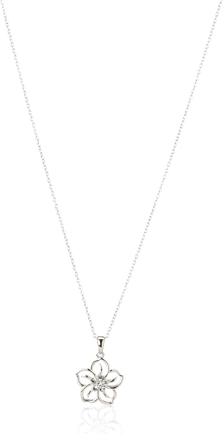 Genuine or Created Gemstone Birthstone Flower Pendant Necklace with Chain in Sterling Silver, 18" (previously )