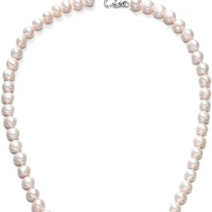 White Freshwater Cultured Pearl Necklace, Real Pearl Strand Necklaces Jewelry with Heart Clasp Mom Valentines Day Gifts for Women, Her, Wife, Sister