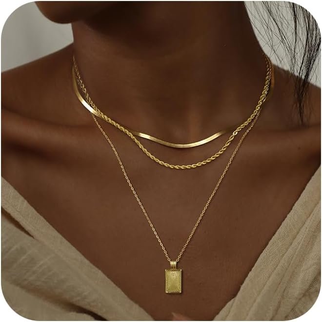 Layered Gold Silver Necklaces for Women, Stackable Stack 14K Real Gold Plated Silver Chain Necklace Diamond Circle Layering Pendant Necklaces Trendy Gold Jewelry Set Gifts