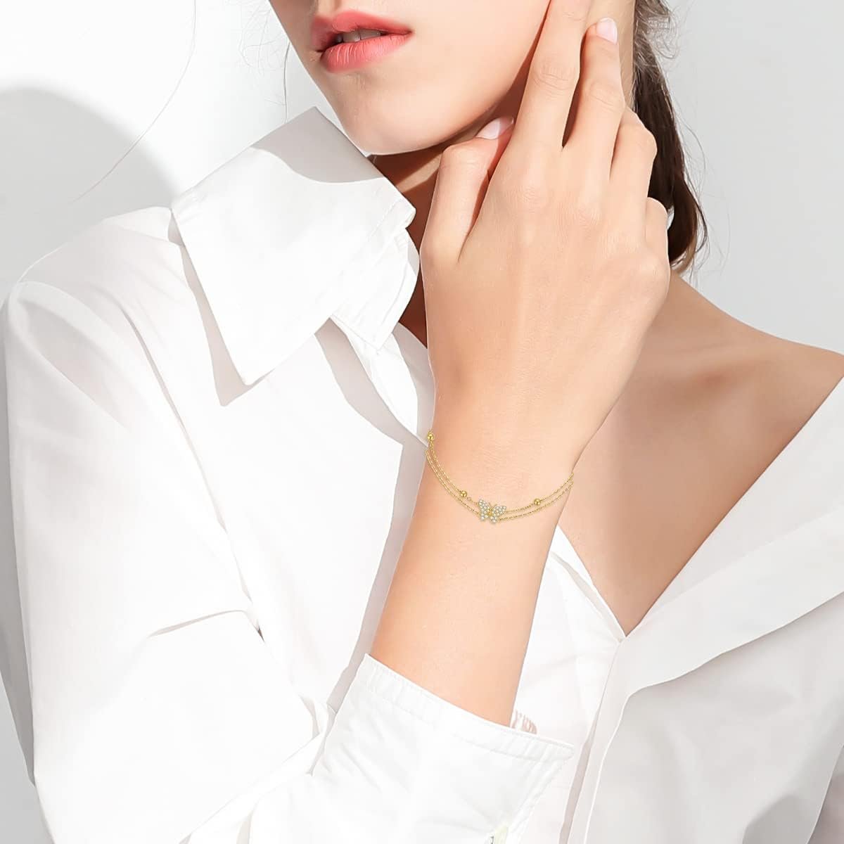 Solid 14K Gold butterfly anklet bracelets for Women, Real Gold Layered Beach Foot Anklets for Women Fine Jewelry Anniversary Birthday Gift for Wife, Mom, 8''+2'' - Image 2