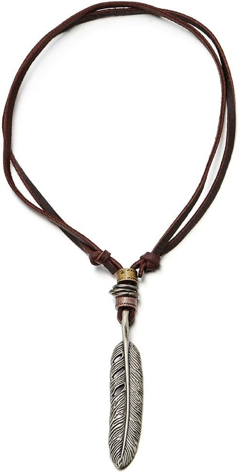 Retro Style Feather Pendant Unisex Necklace for Mens Women with Adjustable Leather Cord - Image 2