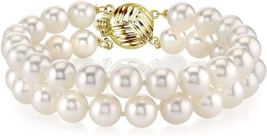 The 14K Gold AAA Quality Round White Freshwater Cultured Pearl Double Strand Bracelet for Women