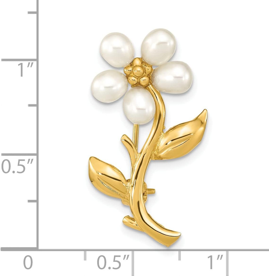 Yellow Gold 4-5mm White & Rice Freshwater Cultured Pearl 29x17mm Flower Brooch - Image 2
