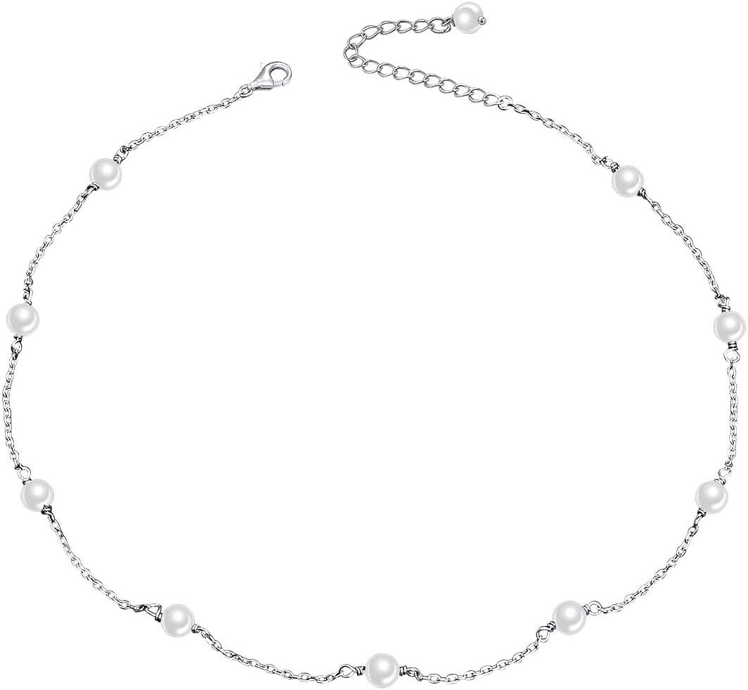 S925 Sterling Silver Choker Shell Pearl Bea Clavicle Short Pendant Necklace for Women