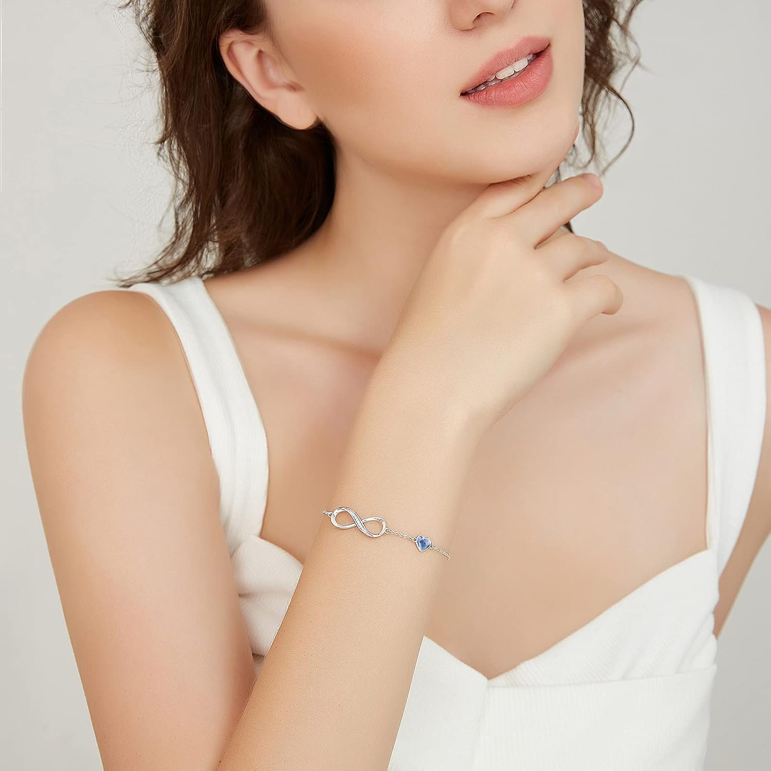 Infinity Heart Birthstone Charm Link Bracelet for Women 925 Sterling Silver Adjustable Mother's Day Gift Anniversary Birthday for Wife Girlfriend Her - Image 2