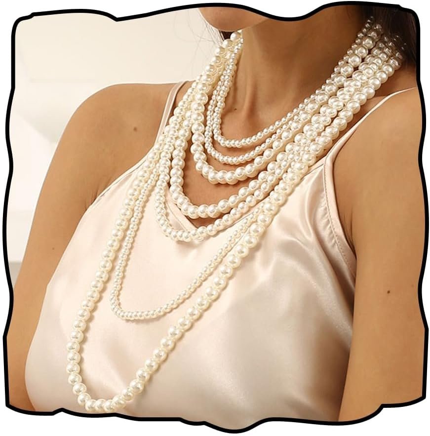 Pearl Long Necklace Layered Pearls Strand Necklace Pearl Earrings Summer Beach Body Accessories