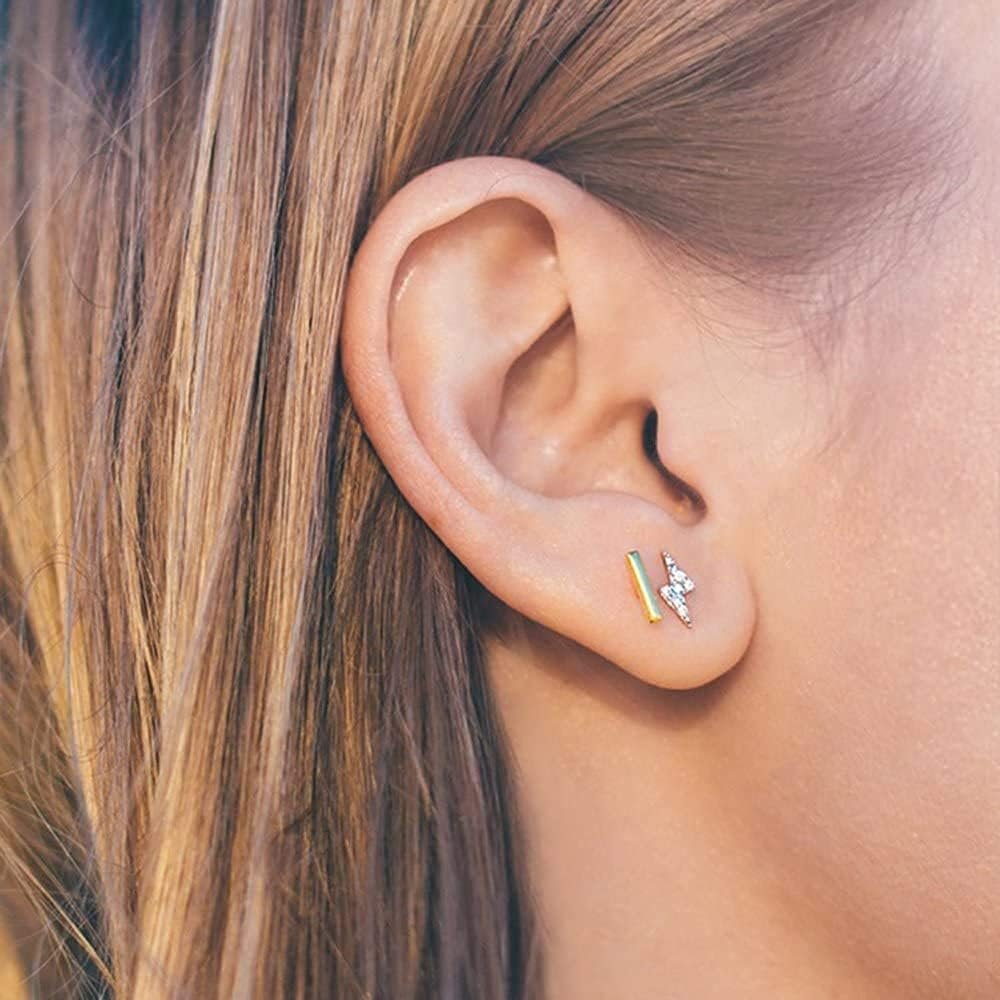 14K Gold Plated Sterling Silver Bar, Dot, Heart, Triangle, Star, Cat | Dainty Earrings for Women - Image 2