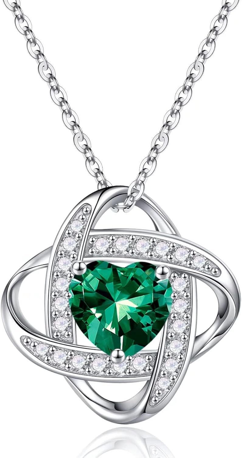 925 Sterling Silver Love Knot Birthstone Necklace, Natural or Created Gemstone, Anniversary Birthday Gifts for Women, Jewelry Gifts for Wife Mom Girlfriend