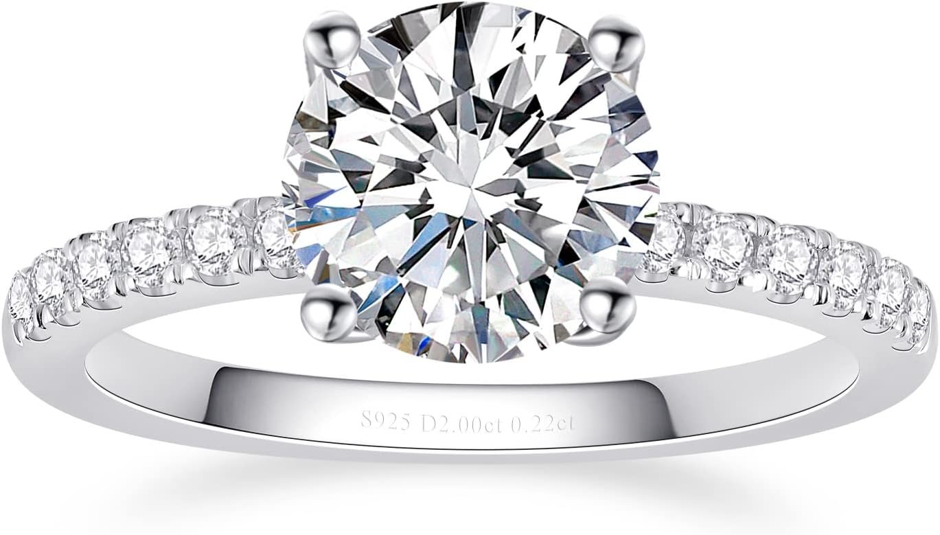 Moissanite Engagement Rings Wedding Ring D Color VVS1 Round Cut S925 Sterling Silver Plated 18K White Gold Promise Rings for Women