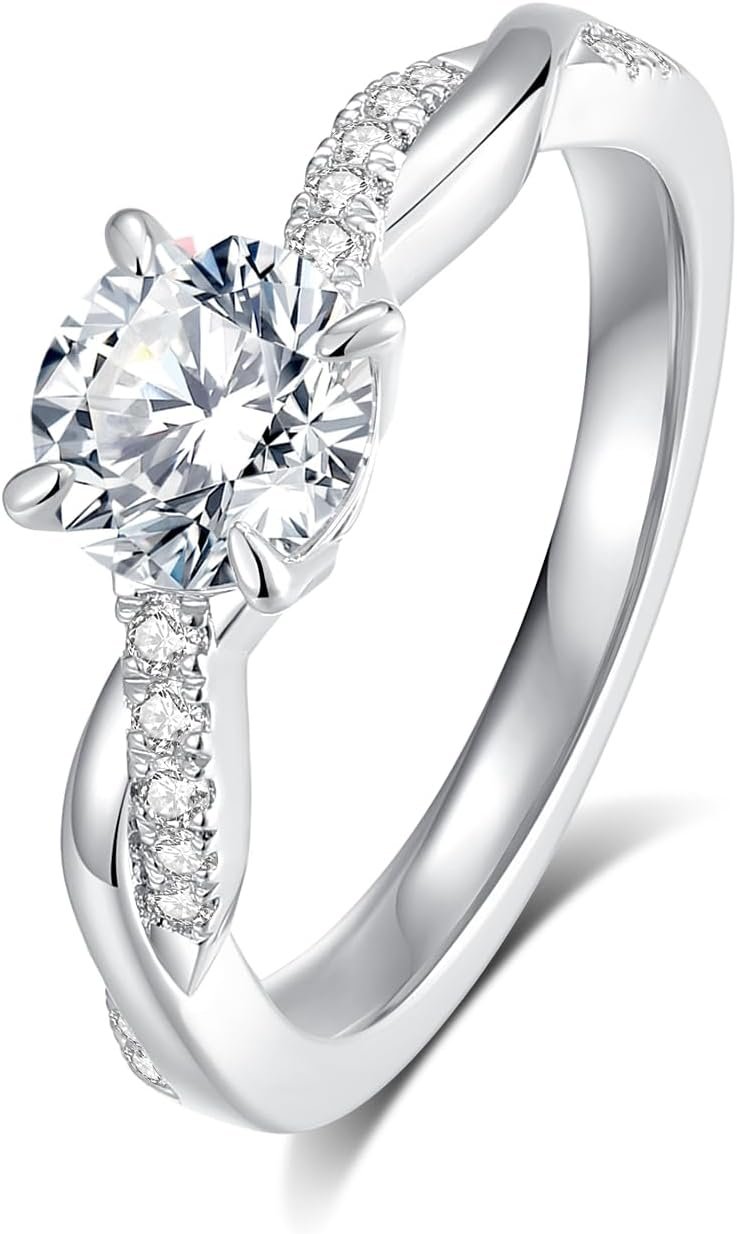 Moissanite Engagement Rings Wedding Ring D Color VVS1 Round Cut S925 Sterling Silver Plated 18K White Gold Promise Rings for Women - Image 2