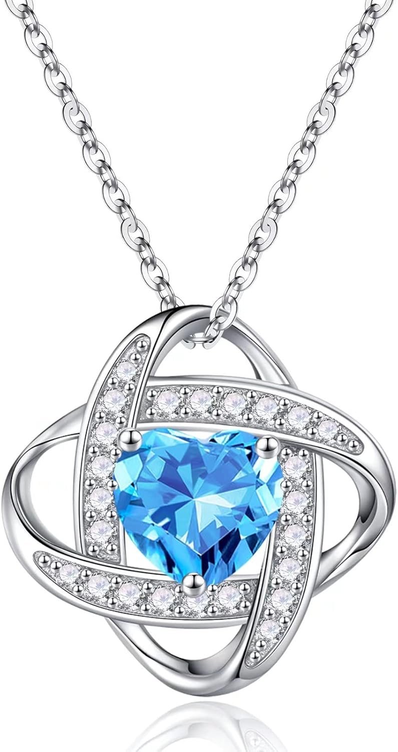 925 Sterling Silver Love Knot Birthstone Necklace, Natural or Created Gemstone, Anniversary Birthday Gifts for Women, Jewelry Gifts for Wife Mom Girlfriend