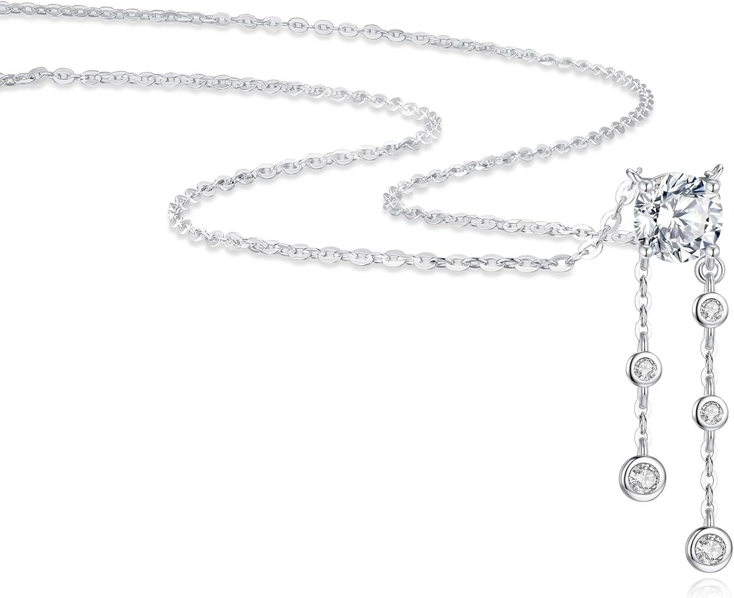 Moissanite Necklace for Women,1.75 Color Moissanite Pendant Necklace,Sterling Silver Plated 18K White Gold Moissanite Necklace Birthday Christmas Gifts for Women - Image 2
