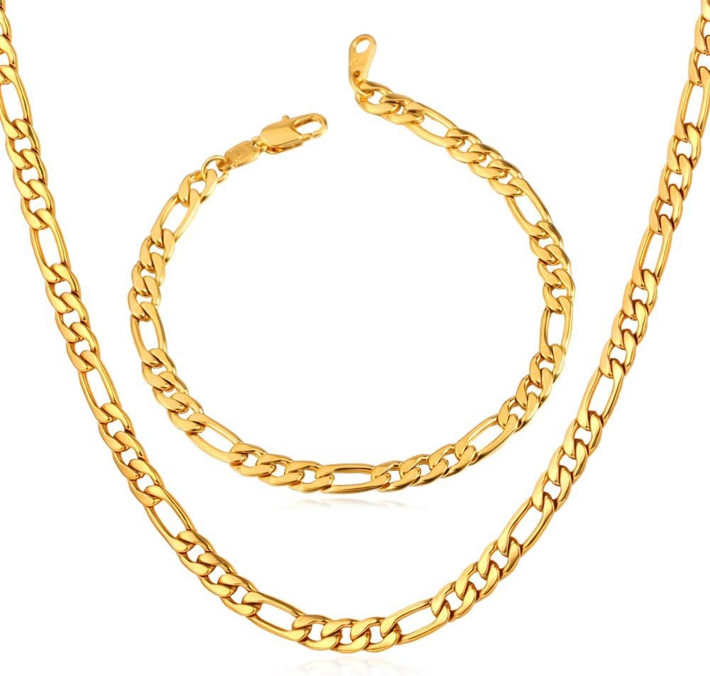 U7 Chain, Twisted Rope Chain, Men Stainless Steel Necklace,3mm,5mm,6mm,9mm 18K Gold Plated Chains Necklaces for Men Women 16"-30"
