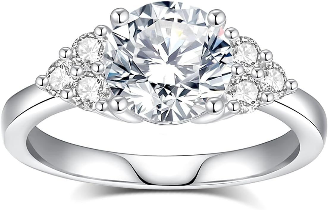 Moissanite Engagement Rings Wedding Ring D Color VVS1 Round Cut S925 Sterling Silver Plated 18K White Gold Promise Rings for Women - Image 2