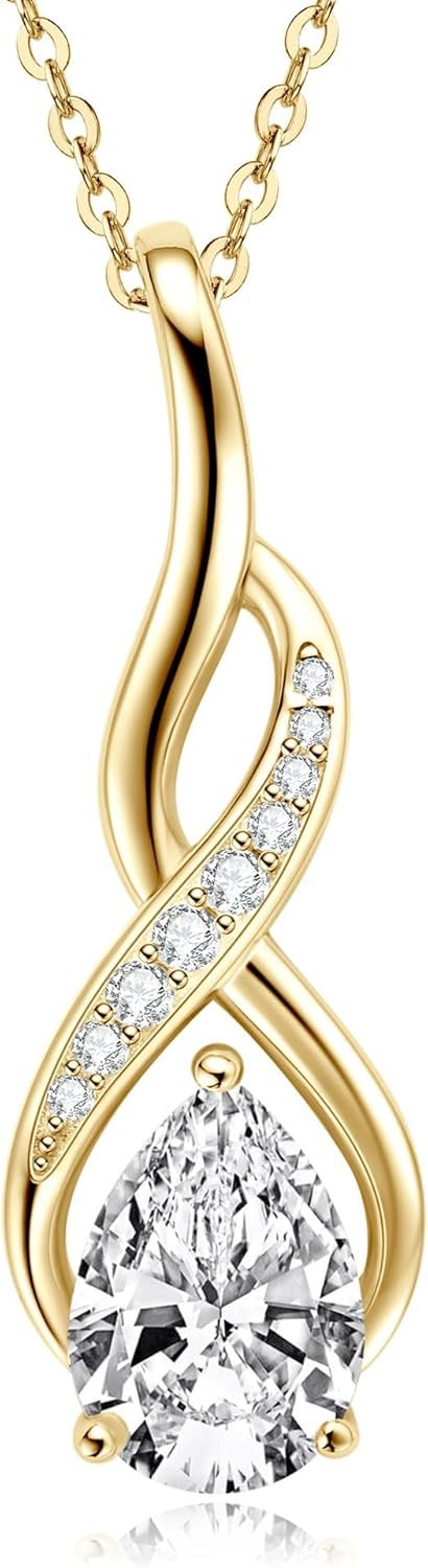 2ct Moissanite Infinity Pendant Necklace for Women, Pear Cut 7x10mm D Color Pendant 925 Sterling Silver Adjustable Chain, Elegant Jewelry Gifts for Wife or Mom