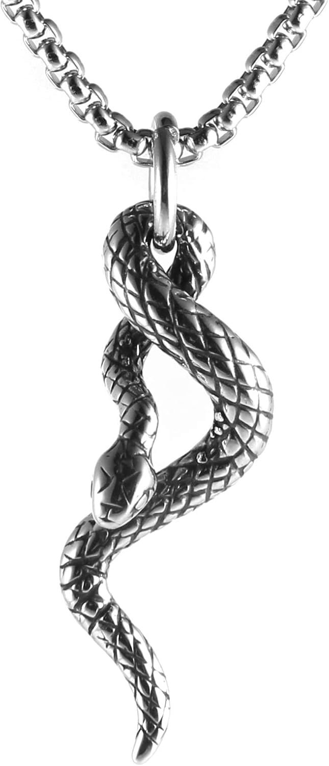 Gothic Jewelry Men's Stainless Steel Animal Snake Pendant Chain Necklace