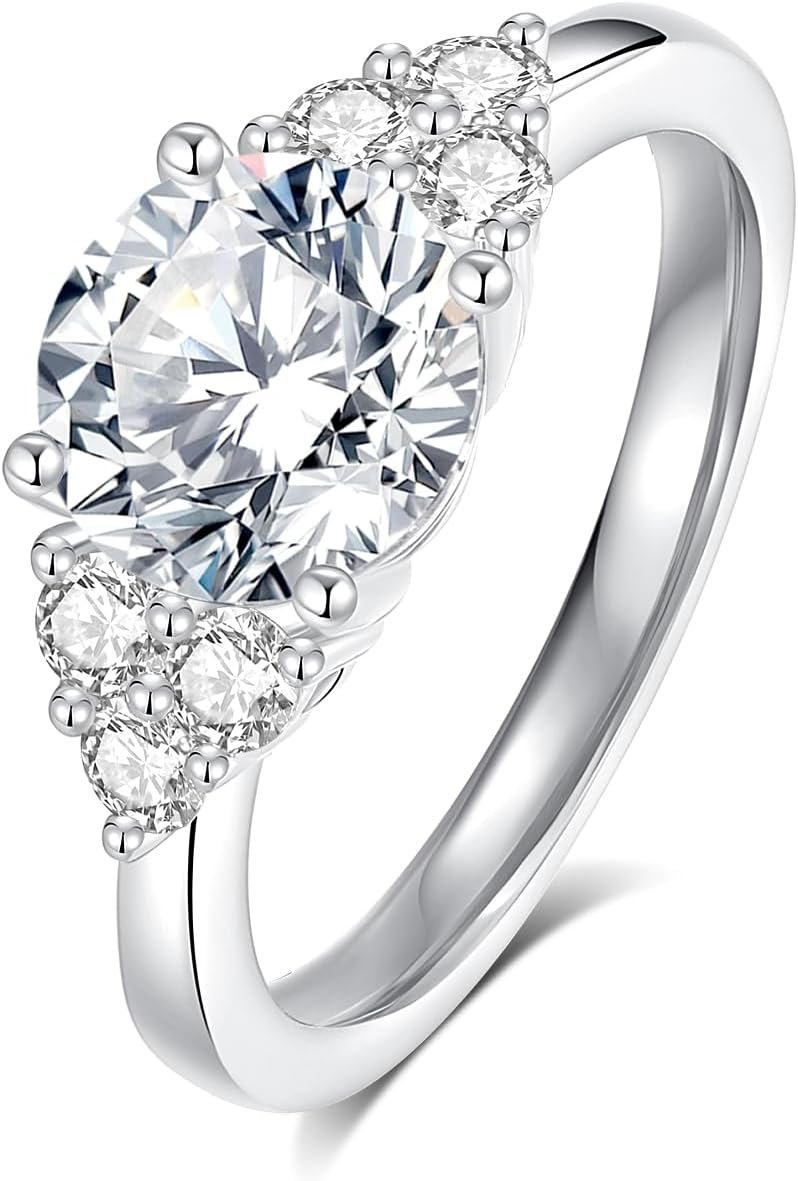 Moissanite Engagement Rings Wedding Ring D Color VVS1 Round Cut S925 Sterling Silver Plated 18K White Gold Promise Rings for Women