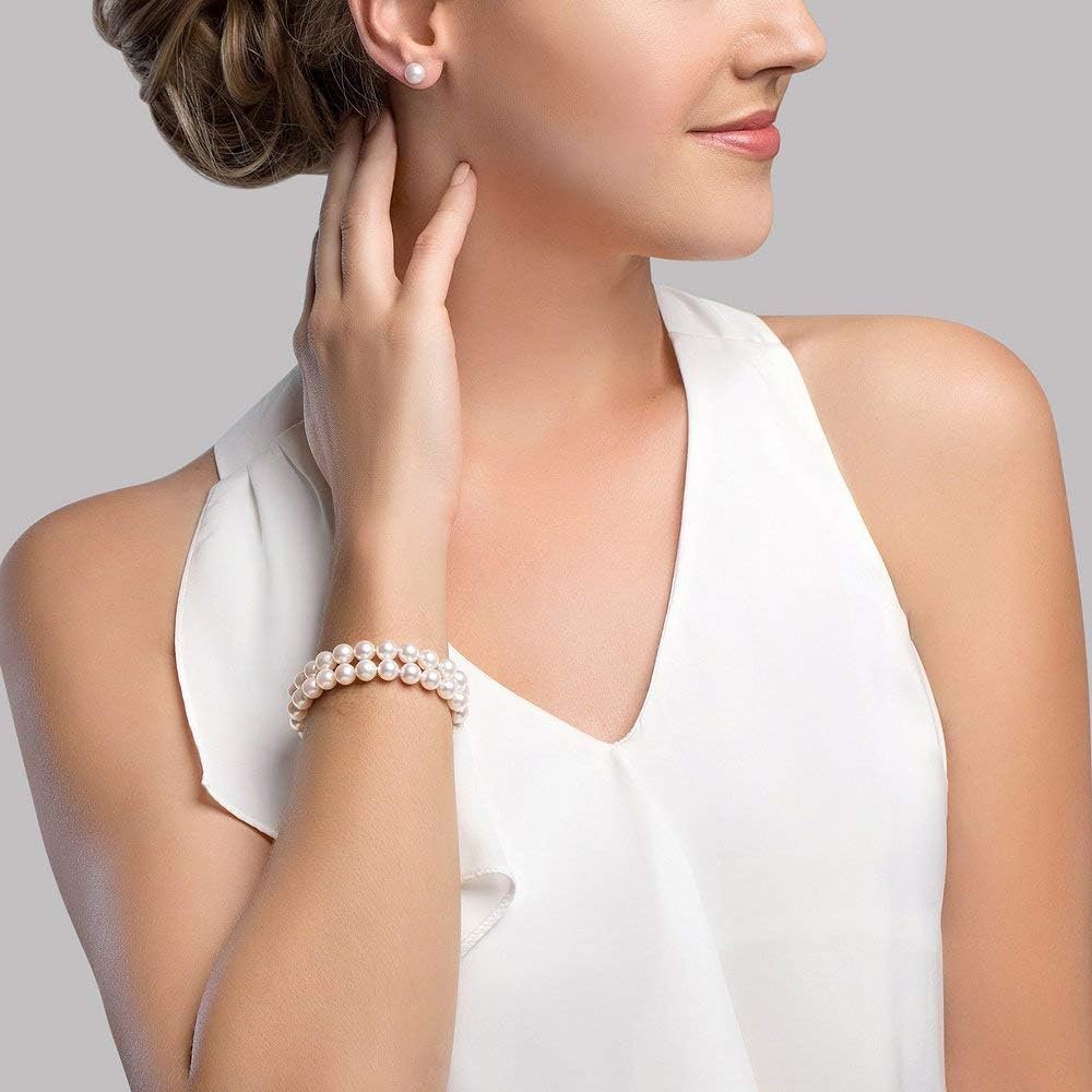 The 14K Gold AAA Quality Round White Freshwater Cultured Pearl Double Strand Bracelet for Women - Image 2