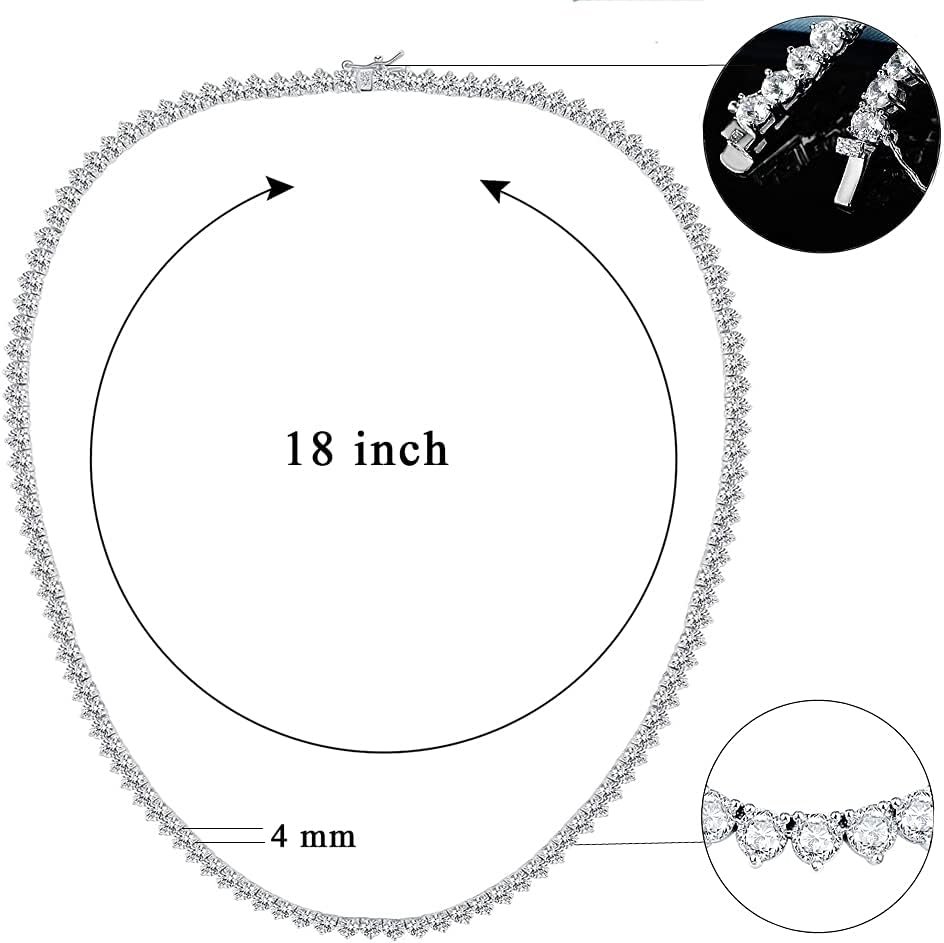 Tennis Necklace Bracelet Jewelry Sets 18K White Gold Plated 4mm Round Cubic Zirconia Bracelet and Necklace Sets for Women and Men - Image 2