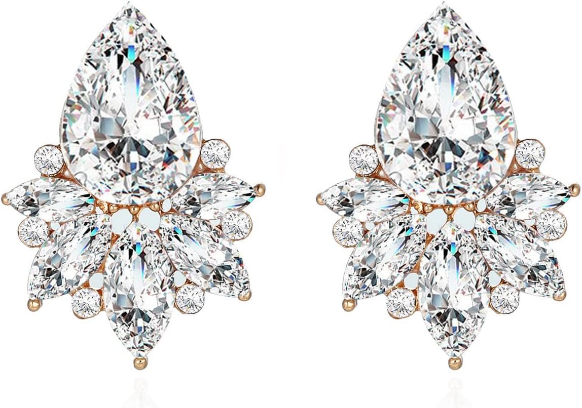 Vintage Rhinestone Earrings Fancy Crystal Cluster Drop Earrings Art Deco Earrings for Women