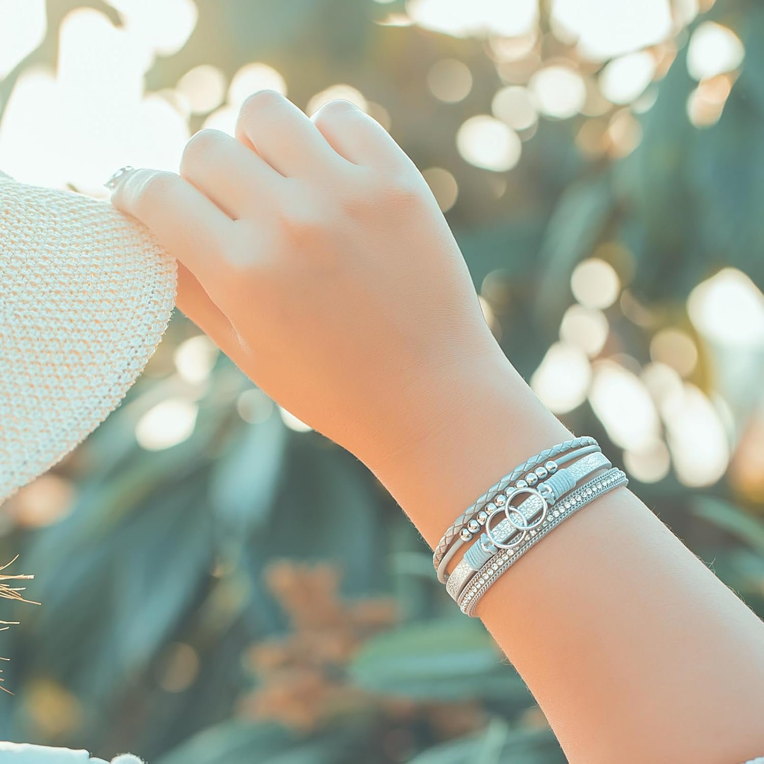 Boho Wrap Bracelets Leather Cuff Bangle Gold Beaded Bracelets for Women Stackable Infinity Bracelets Jewelry with Magnetic Clasp - Image 2