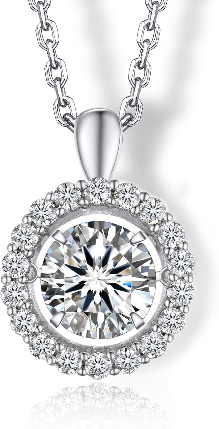 Necklace for Women, Sparkling Gift for Her, 1Carat Moissanite Heart Pendent for Her, 925 Sterling Silver Dance Necklace for Anniversary Christmas Valentines