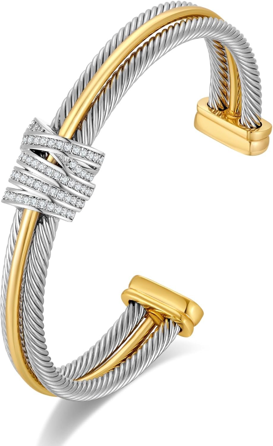 Twisted Cable Wire Cuff Bracelet for Women Gold Silver Two Tone Cuff Bracelets Mixed Metal Statement Bracelet Adjustable