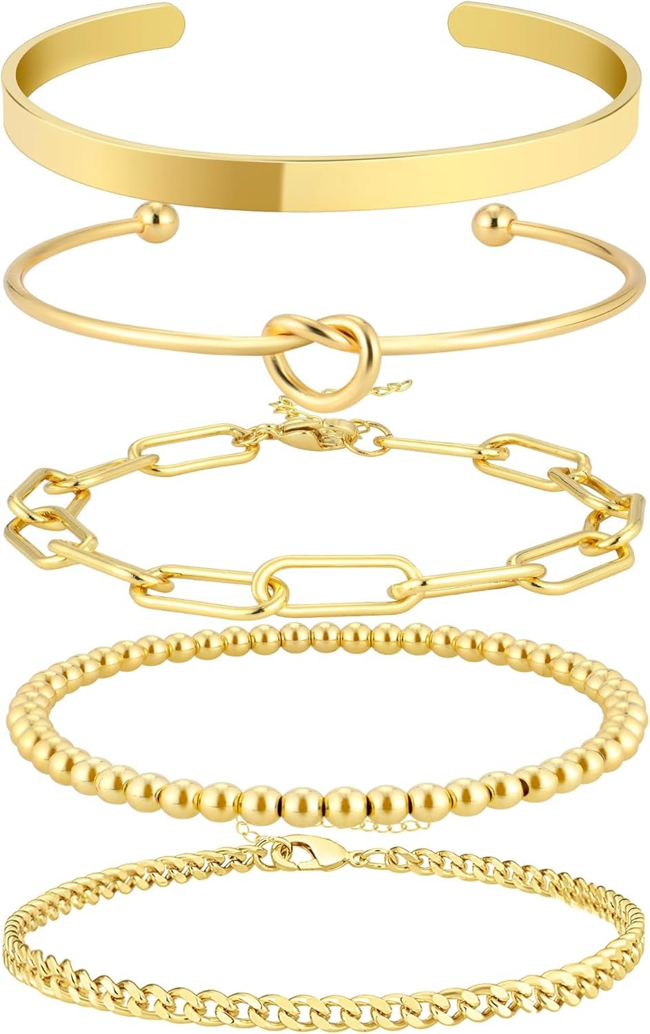 14K Real Gold Plated Bracelets for Women Stack,Bangle Cuff Bracelet Set Non Tarnish Jewelry for Women Trendy