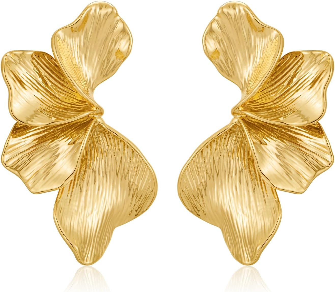 Chunky Gold Statement Earrings For Women Gold Plated Sectored Flower Leaf Shell Angel Wing Earrings Large Stud Earrings Hypoallergenic Earrings