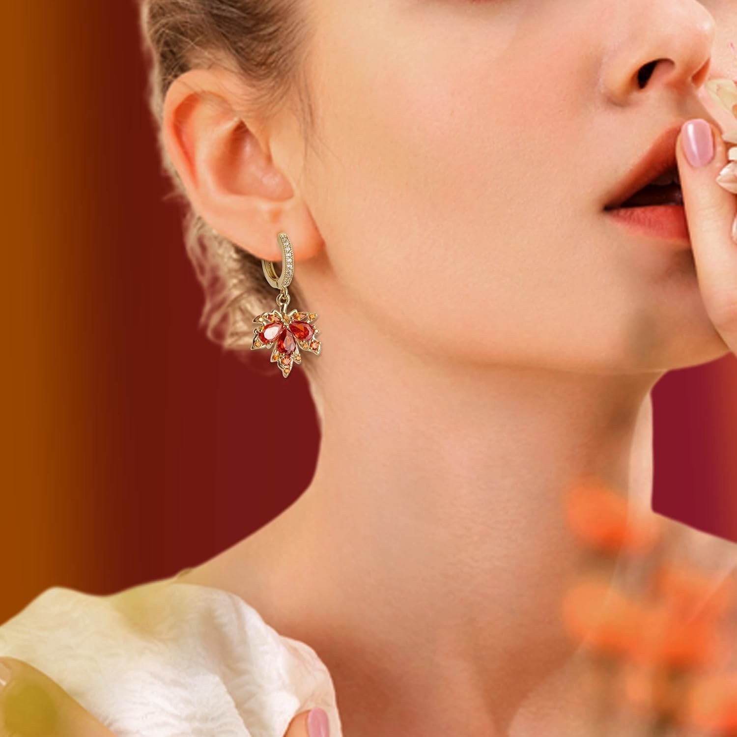 Small Hoop Dangle Earrings for Women, Trendy Dainty Rhinestone Dangling Prom Wedding Leaf Flower Snowflake Butterfly Fashion Jewelry - Image 2