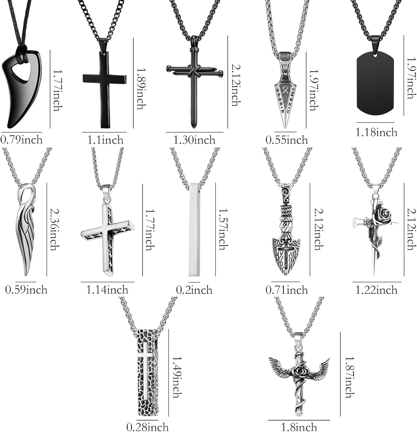12 Pieces Stainless Steel Necklaces for Men Hypoallergenic Necklace Unisex Punk Necklace Amulet Pendant Nail Cross Viking Necklaces for Men Women - Image 2