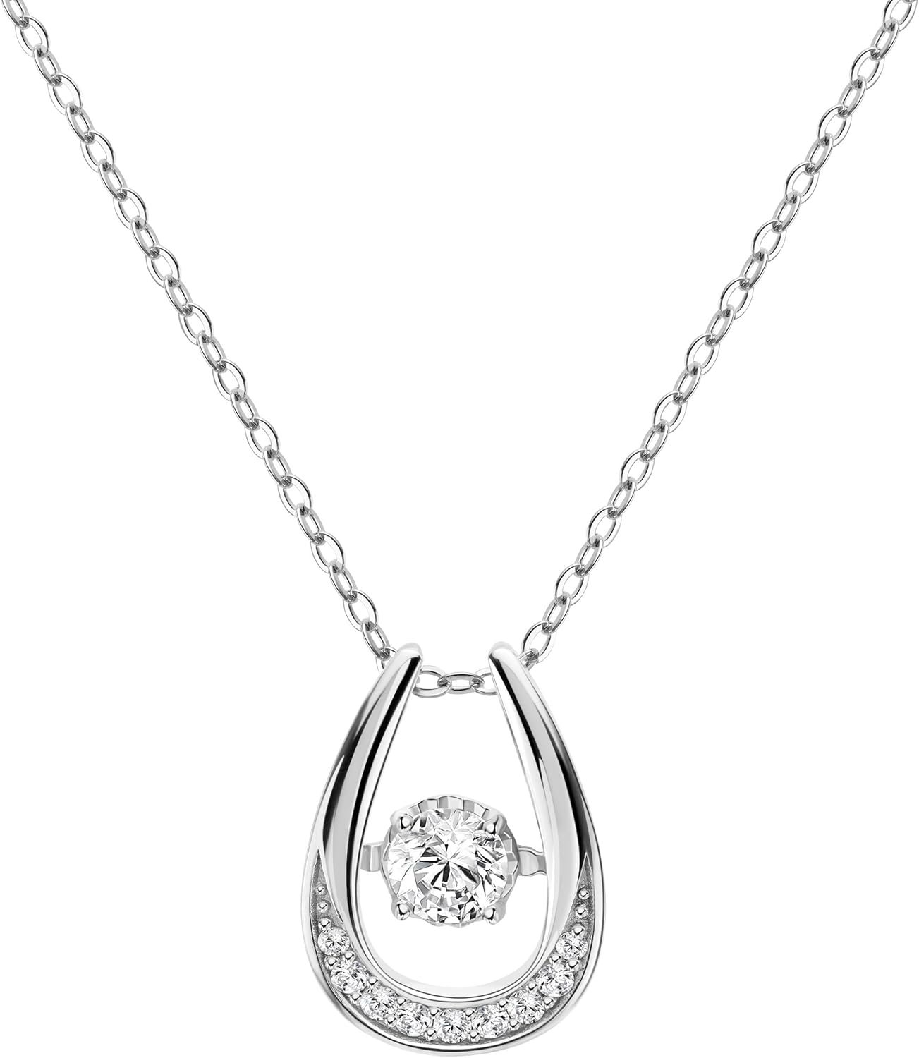 18K White Gold Plated Silver Dancing Diamond Pendant Necklace With Lab Grown Diamond (E-F Color, Round Brilliant, Clarity) 16/18 inch Length, Necklace For Women, Gift For Her Jewelry For Women