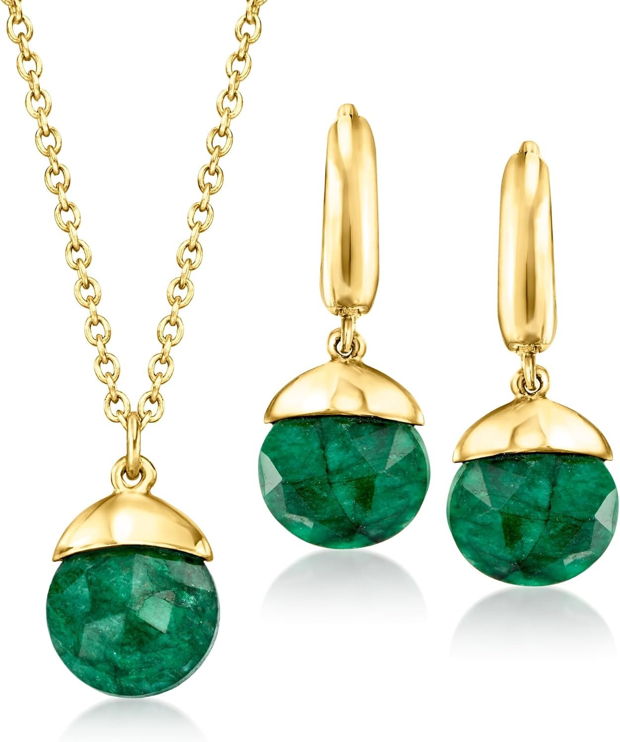 8.25 ct. t.w. Emerald Jewelry Set: Drop Earrings and Necklace in 18kt Gold Over Sterling. 18 inches
