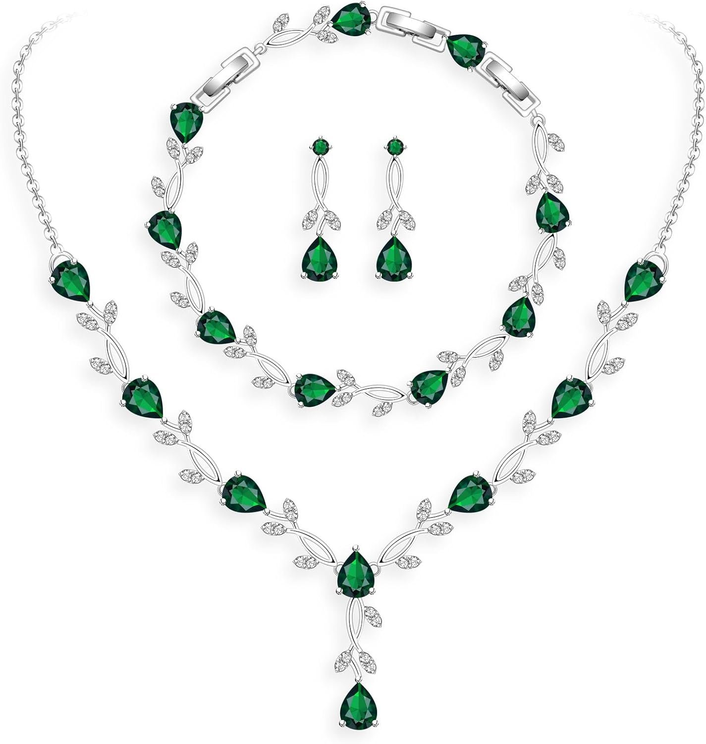 Wedding Jewelry Sets for Bride Bridesmaid Women Cubic Zirconia Necklace Earrings Bracelet Set Gift for Mother Friend Wife Daughter Sister Party Prom Jewelry