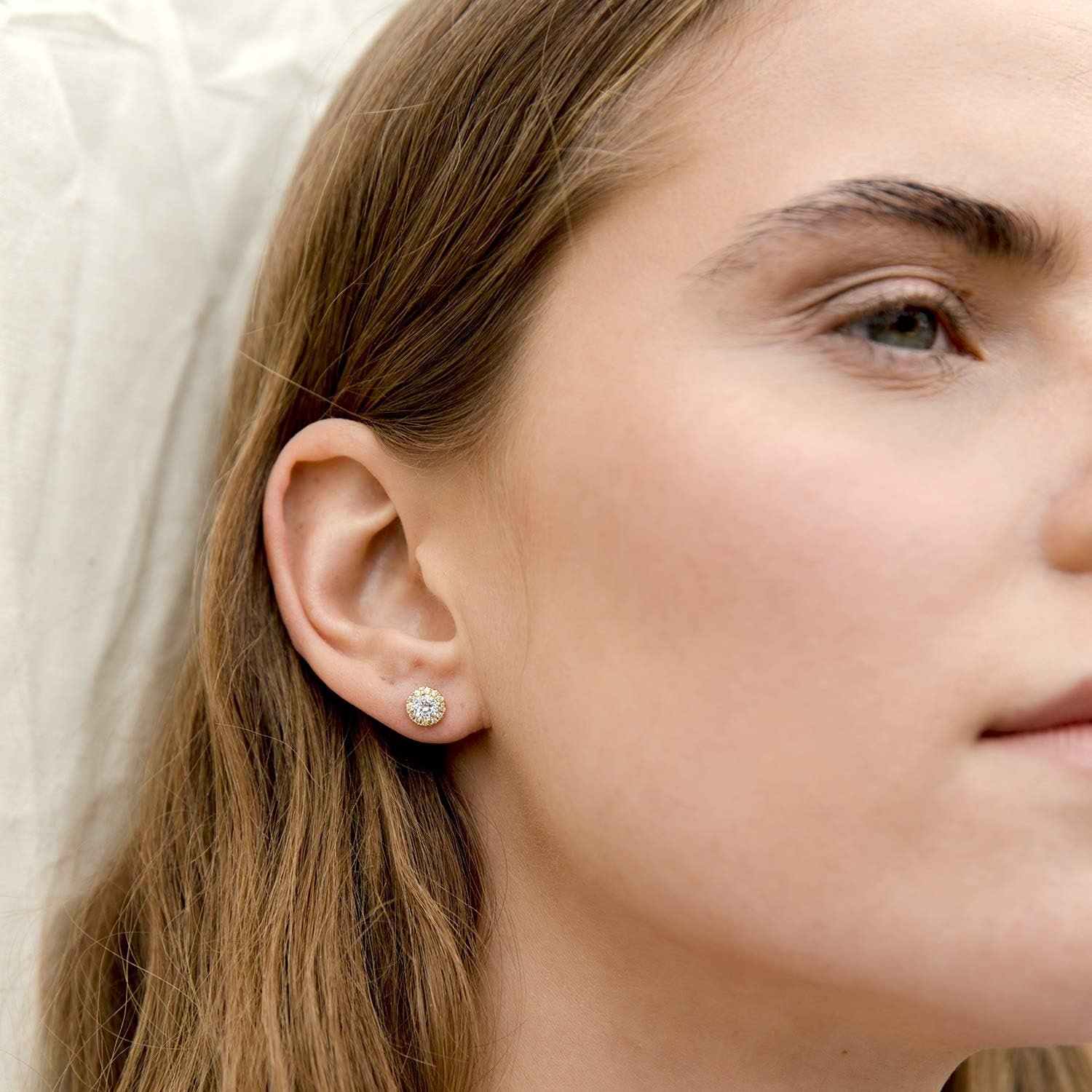 14K Gold Plated Sterling Silver Post Brilliant Round Faux Diamond Halo Earrings - Premium Cubic Zirconia in Rose, White, and Yellow Gold - Image 2