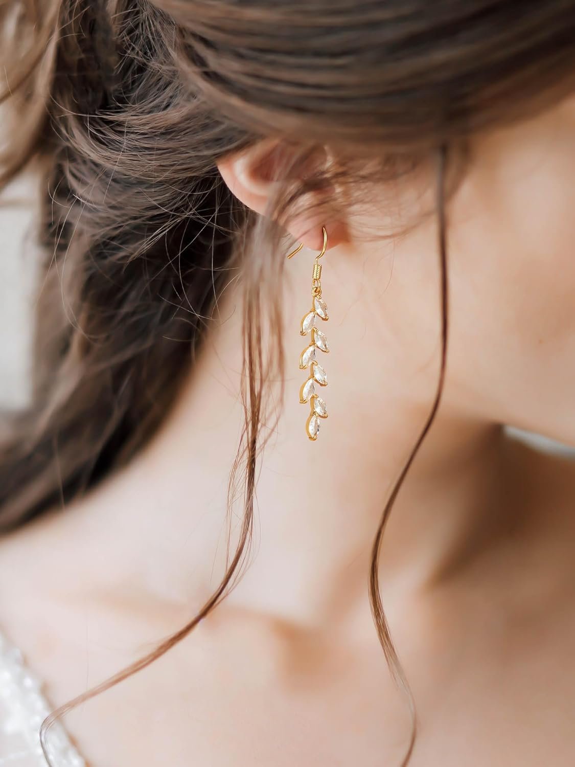 Marquise Wedding Dangle Earrings for Brides Bridesmaid, Crystal Long Bridal Earrings for Women Prom - Image 2