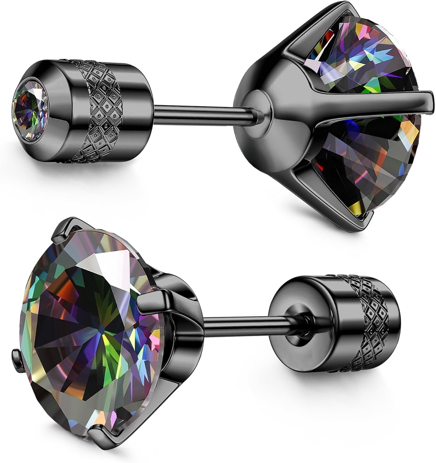 Hypoallergenic G23 Implant Grade Titanium Screw Back Earrings 20G Pure Titanium Post for Sensitive Ears 5A Cubic Zirconia Titanium Earring Studs for Women Men Double Side Earrings Piercing Sleeper Studs Jewelry