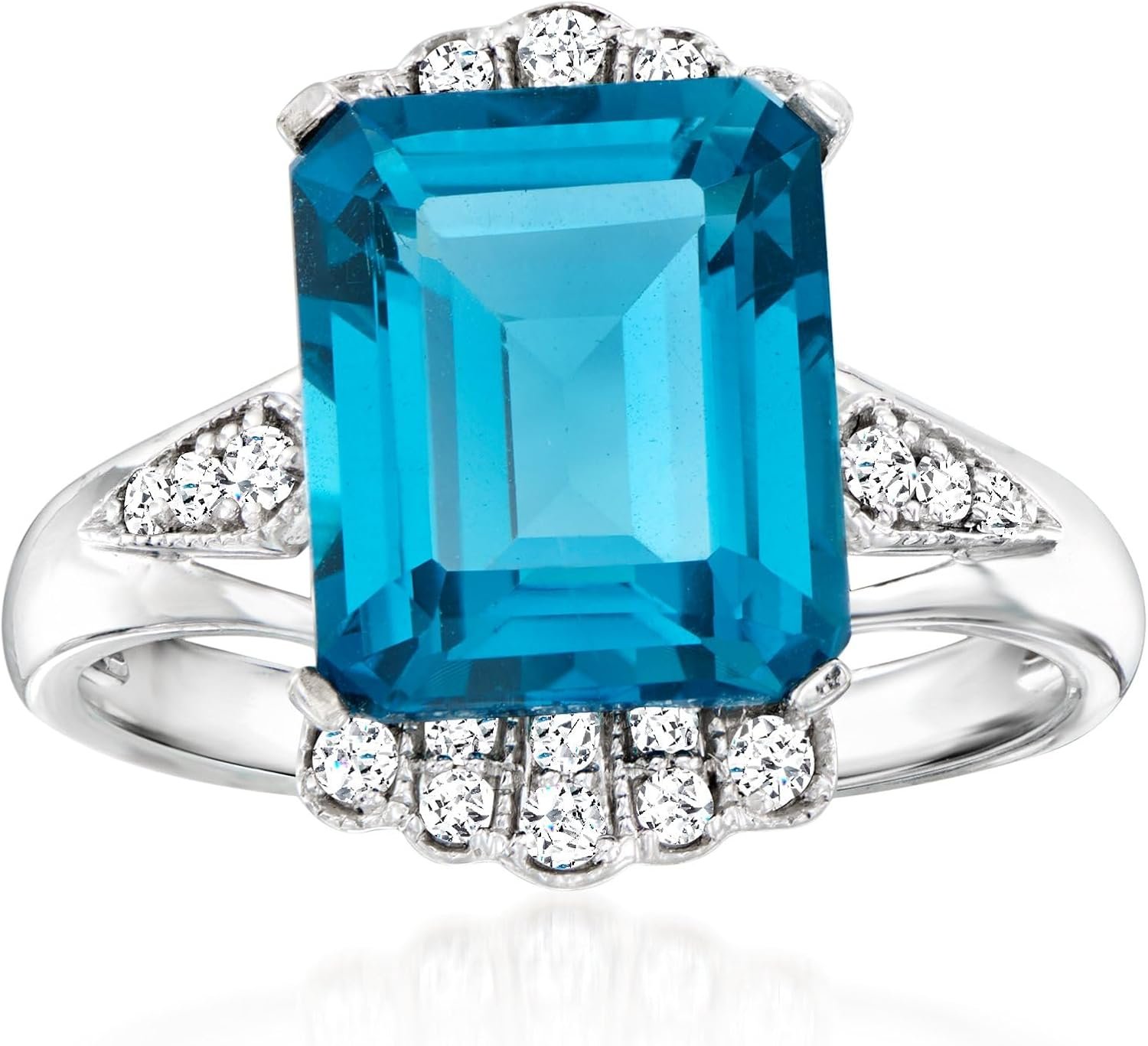 5.50 Carat London Blue Topaz Ring With .24 ct. t.w. Diamonds in 14kt White Gold. Size 7