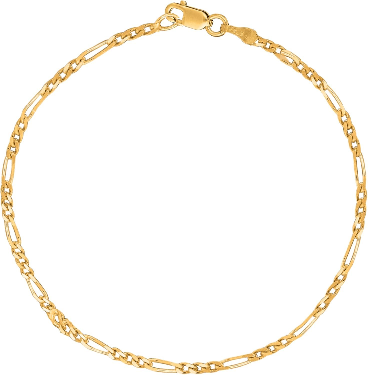 14k Yellow Gold Figaro Link Foot Chain Anklet or Necklace (1.3mm, 2.8mm)