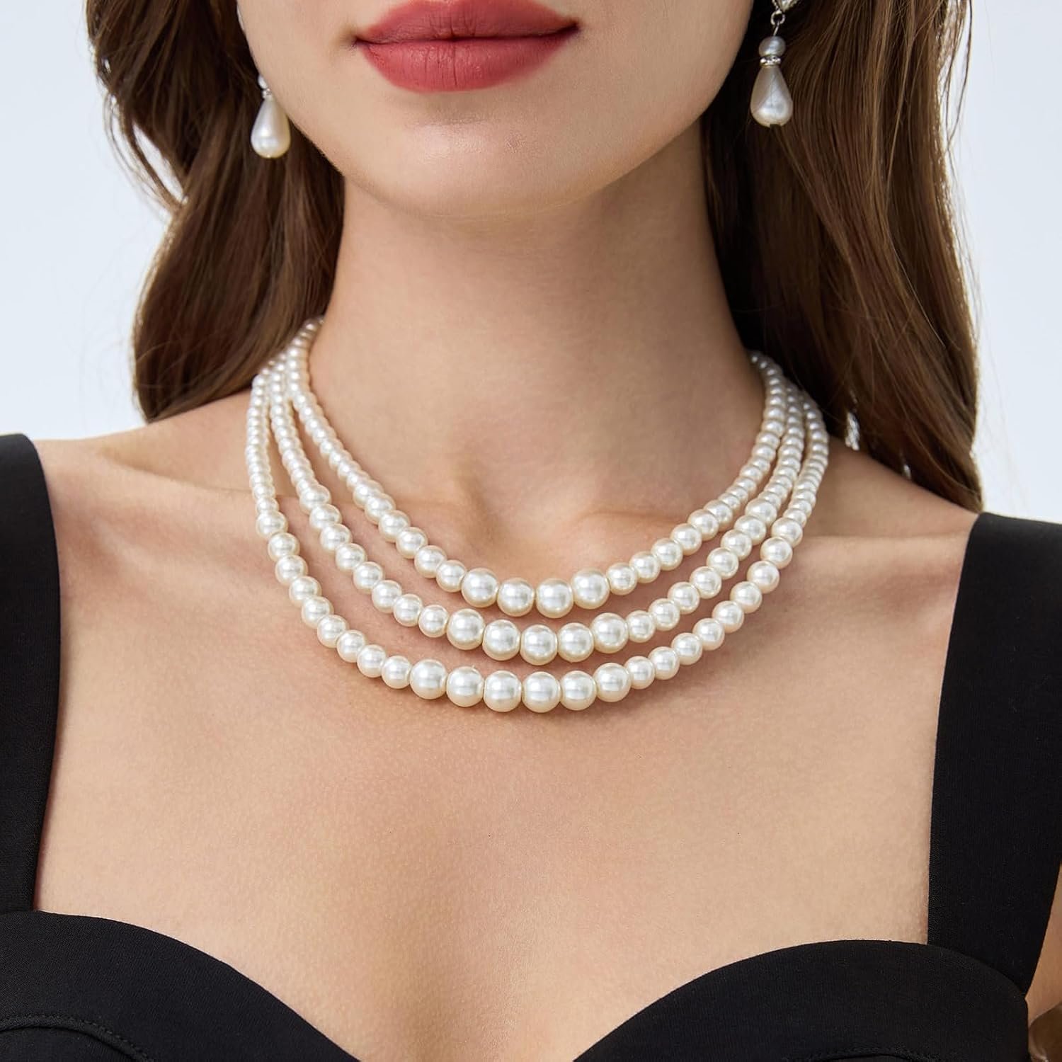 Round Imitation Pearl Necklace Vintage Multi Strands Necklace 20s Flapper Necklace for Party - Image 2