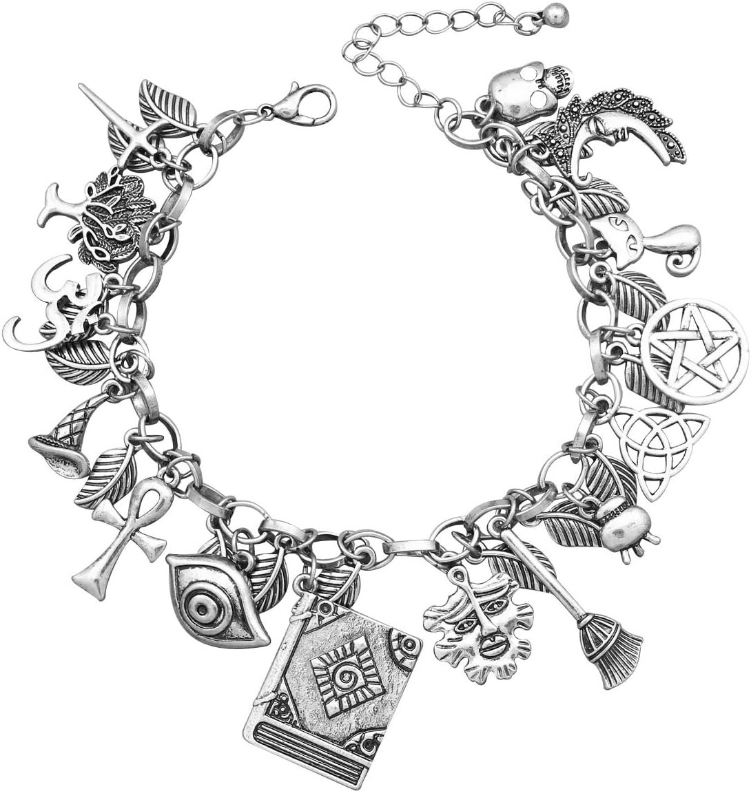 Mythology Fairytale Lucky Charms Cuff Bangle Bracelet Cross Leaf Moon Face Celtic Cat