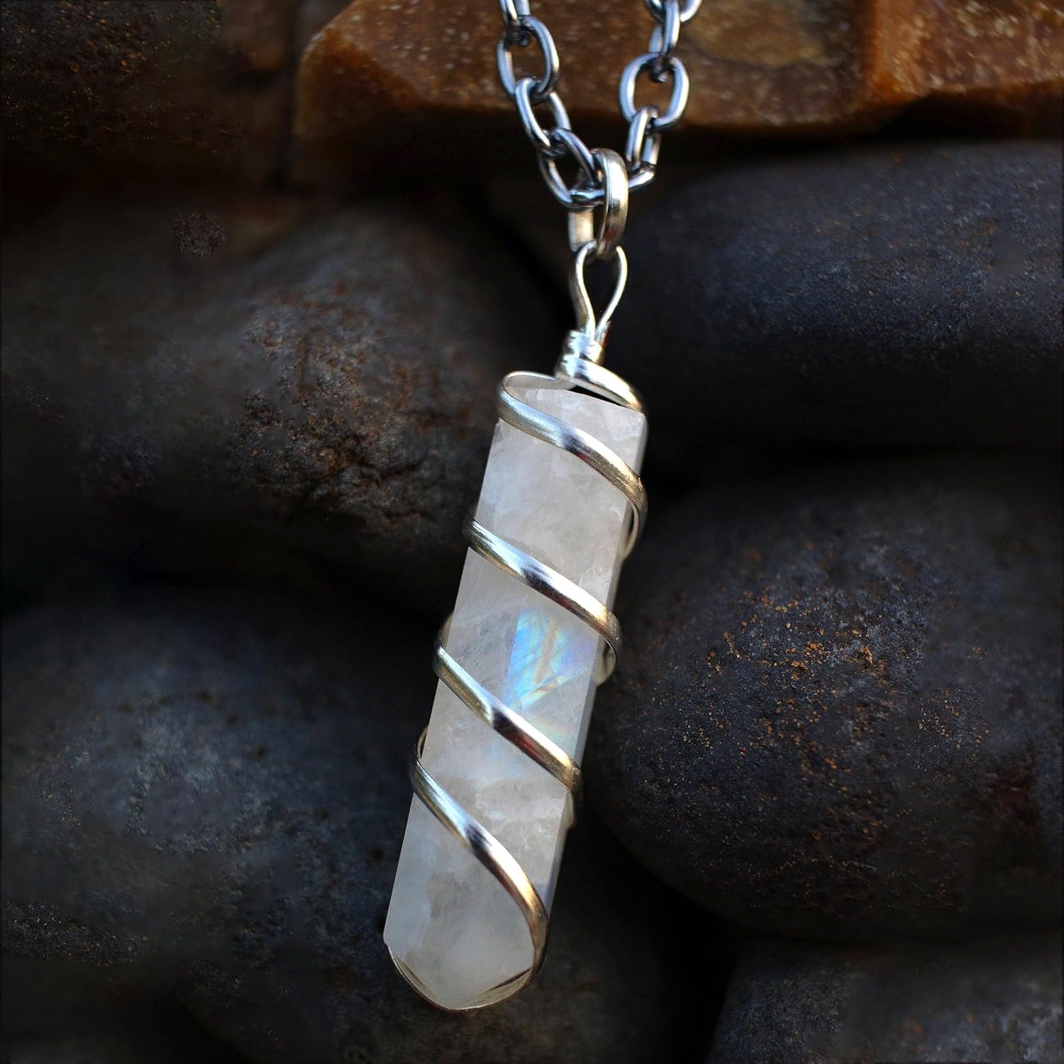 Rainbow Moonstone Healing Crystal Necklace - Lunar Pendant Balance, Inner Light, Love & Creativity - Image 2