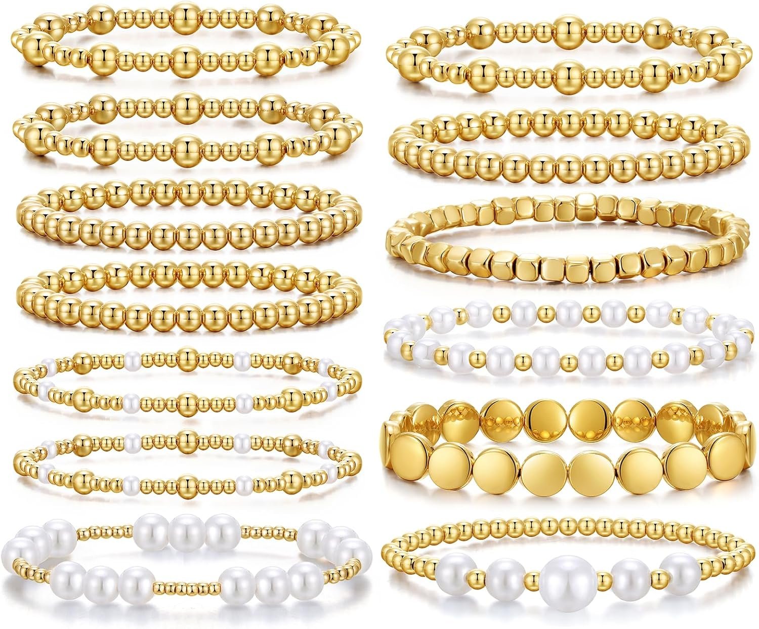 Gold Bracelets for Women Gold Bracelet Stack Pearl Beaded Bracelets for Women Strand Bead Ball Stretchable Elastic Bracelet Set Adjustable Fashion Accessories Jewelry for Gifts