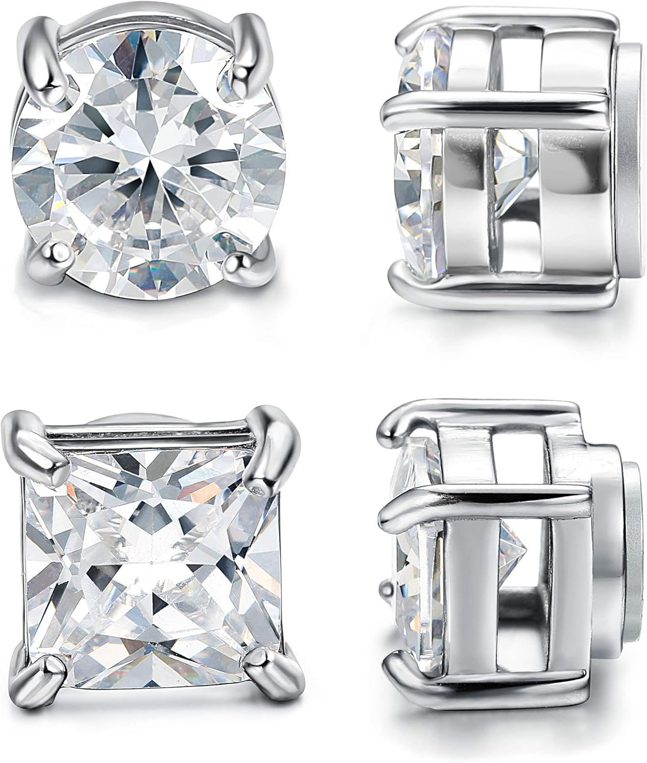 2 Pairs Stainless Steel Magnetic Stud Earrings for Men Women Non-piercing CZ Hypoallergenic 5-8MM