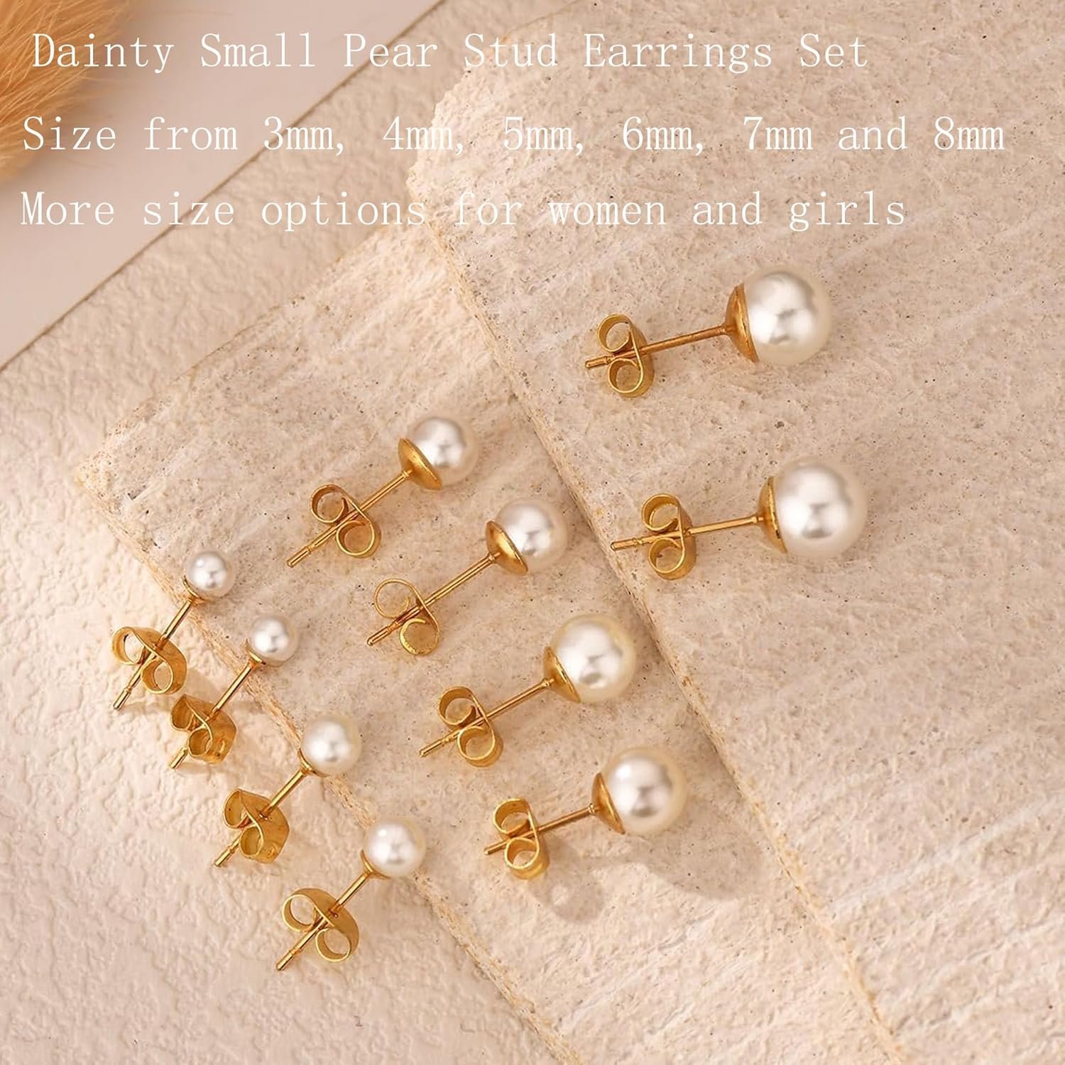 14K Gold Filled Polished Small Pearl Ball Stud Earrings Set for Women Men 20G Surgical Steel Hypoallergenic Piercing Stu for Sensitive Ear, Pack of 6 Pairs - Image 2