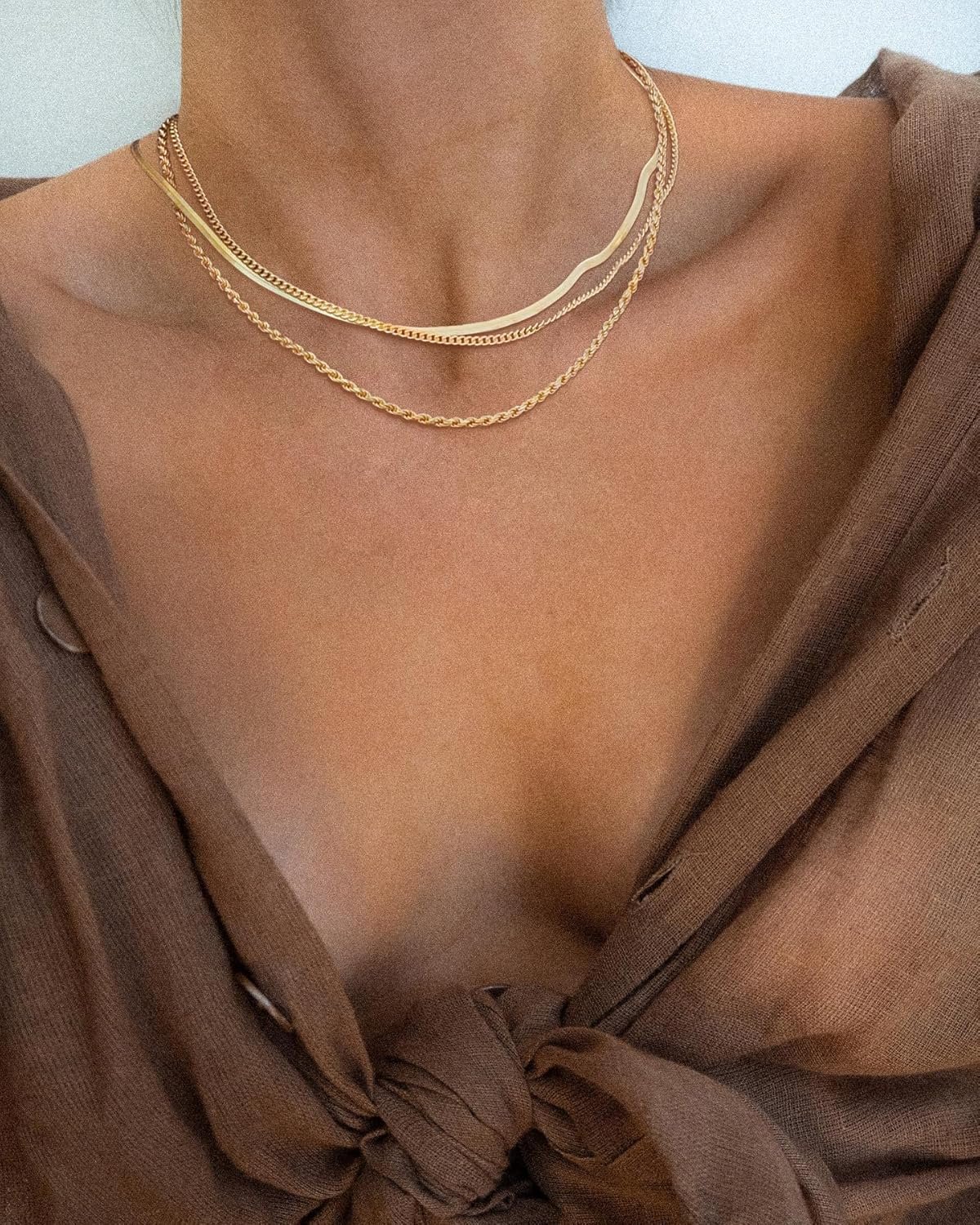 Herringbone Necklace for Women,Dainty Gold Necklace,14k Gold Plated Snake,Gold Chain Choker Necklaces,Simple Gold Layered Necklaces,Gold Gift for Women - Image 2