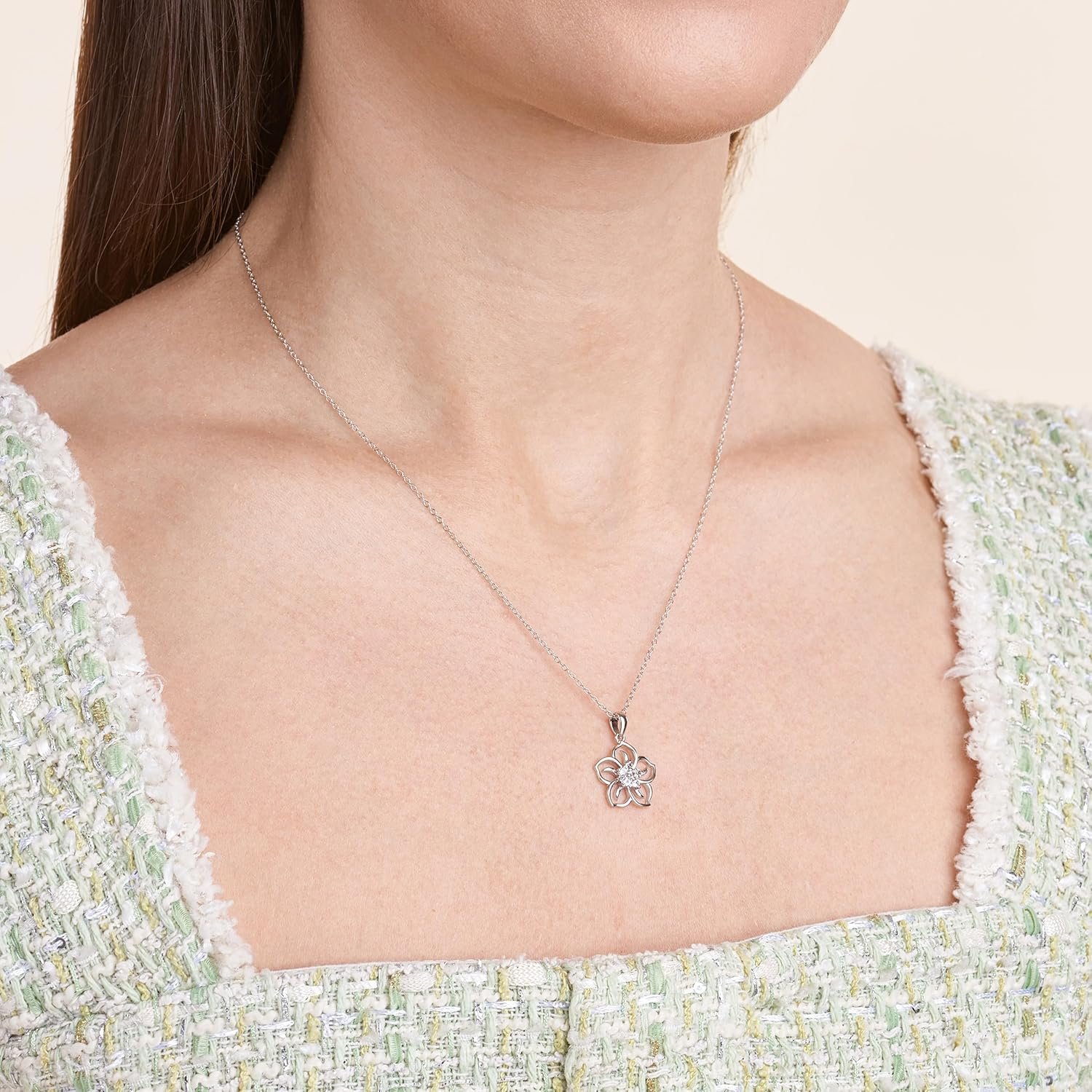 Genuine or Created Gemstone Birthstone Flower Pendant Necklace with Chain in Sterling Silver, 18" (previously ) - Image 2
